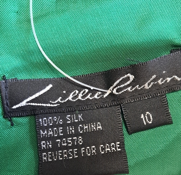 Lillie Rubin 100% Silk Green Dress With Rhinestones   Size 10 - Picture 13 of 13
